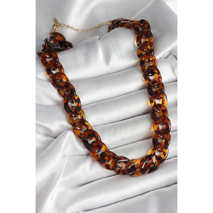 ietaks™ Leopar Desenli Mika Kalın Zincir Kadın Kolye