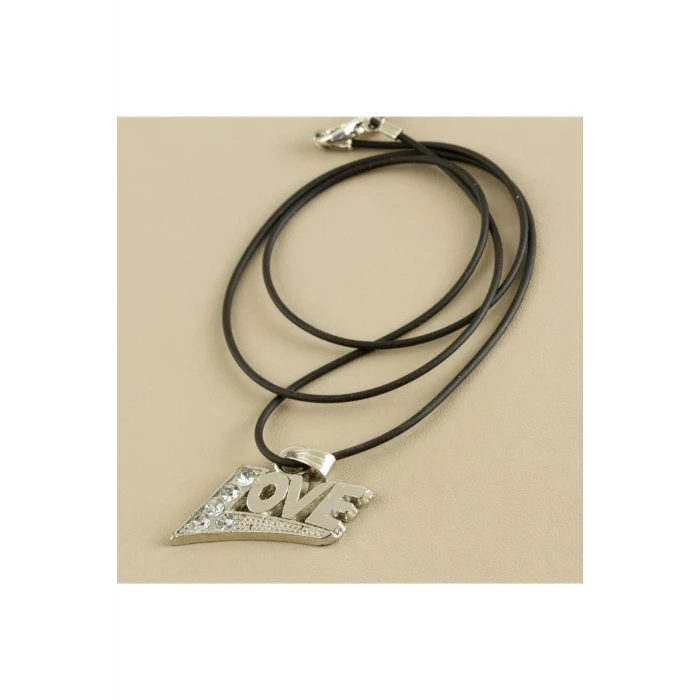 Love Yazılı Metal Vinlex Deri Kolye