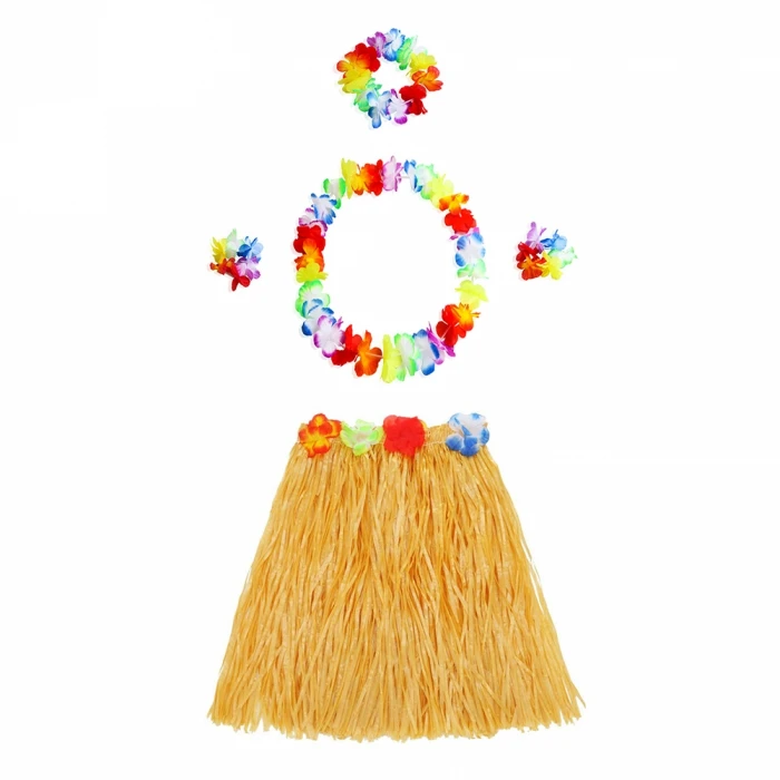 Luau Aloha Hawaii Kolye Etek Taç ve Bileklik Seti Turuncu (4887)