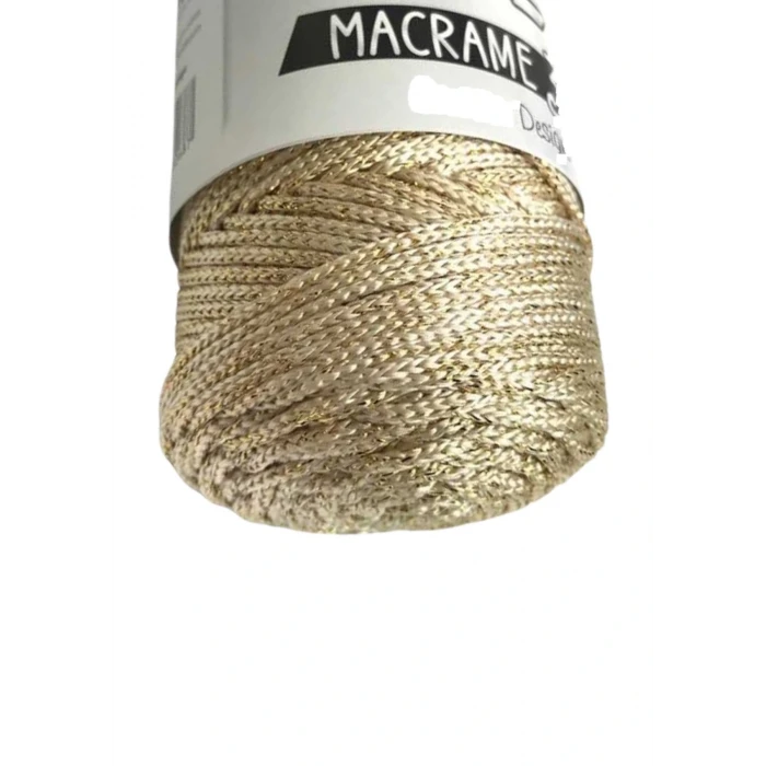 Makrome İpi 3mm Polyester Krem Simli