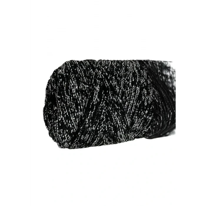 Makrome İpi 3mm Polyester Siyah Gümüş  Simli