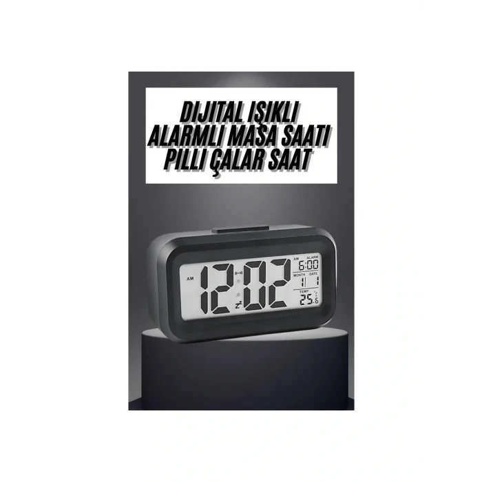 Masaüstü Saat Takvim Termometre Beyaz Siyah