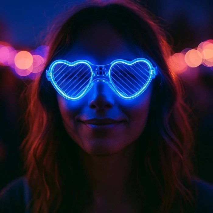 Mavi LED Işıklı Kalp Gözlük – 3 Modlu