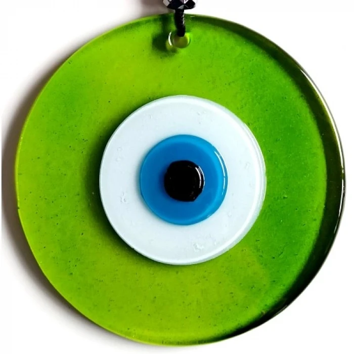 Mavi Nazar Boncuklu Şeffaf Yeşil El Yapımı Duvar Süsü