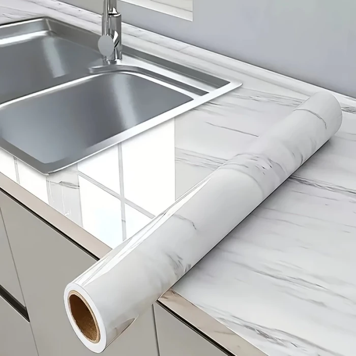 Mermer Desenli Mutfak Duvar Kağıdı Sticker - 5m X 60cm: Su Ve Yağa Dayanıklı, Yüksek Sıcaklık Esnekliğine Sahip Tezgah, Dolap, Ocak Yenileme Folyosu T10