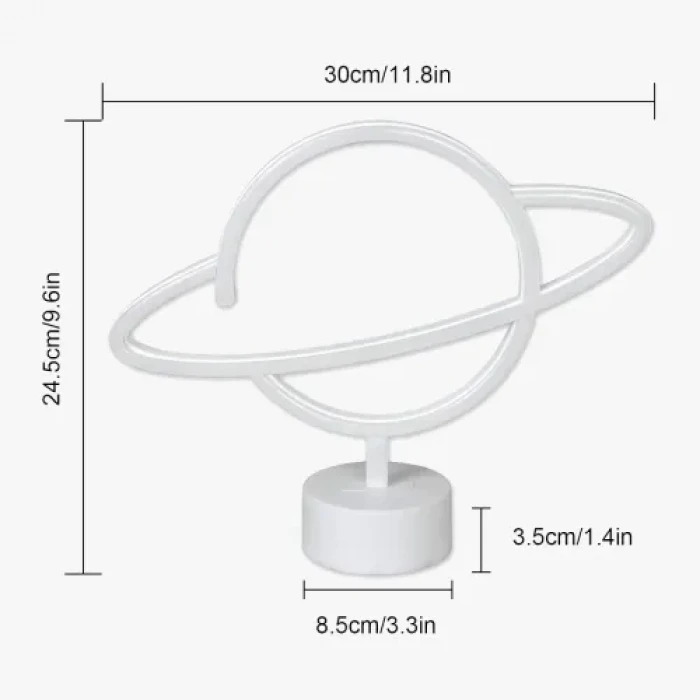 Neon Işıklı Satürn Lamba (Pil + USB)