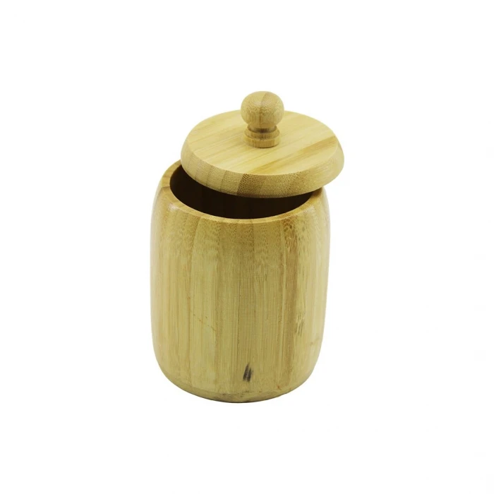 No-8 Ahşap - Bambu Şekerlik Kapaklı Çap: 7.5cm Derinlik: 8.5cm