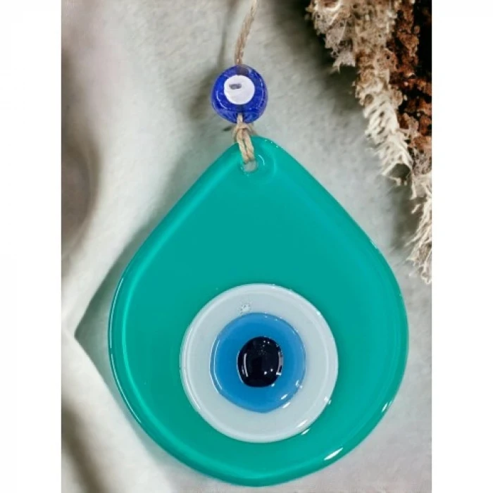 Orta Boy Açık Yeşil Damla Desen Nazar Boncuklu Duvar Dekoru Cam Duvar Süsü