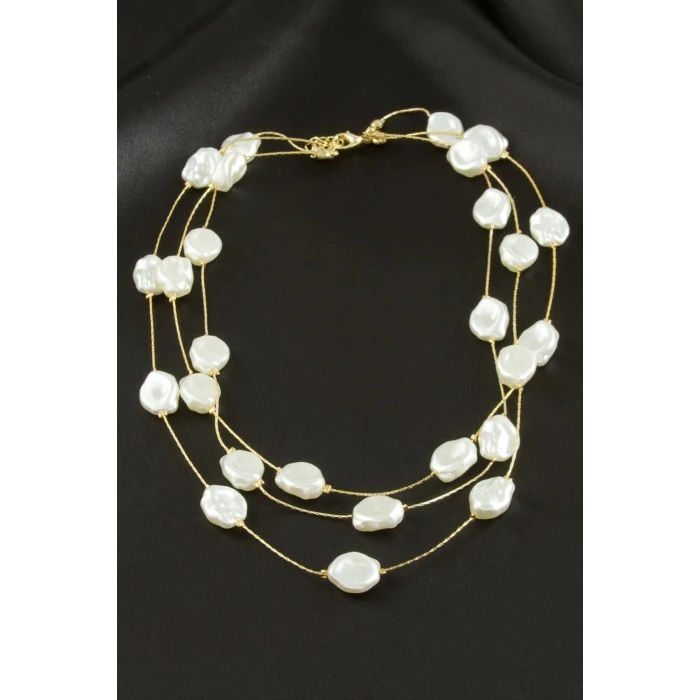 Oval İnci Üçlü Kolye