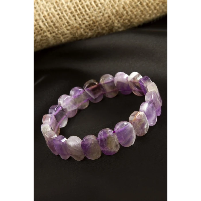 Oval Kesim Orjinal  Ametist Doğaltaşlı Bileklik