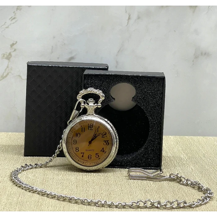 Özel Kutulu Camlı Gümüş Köstekli Saat