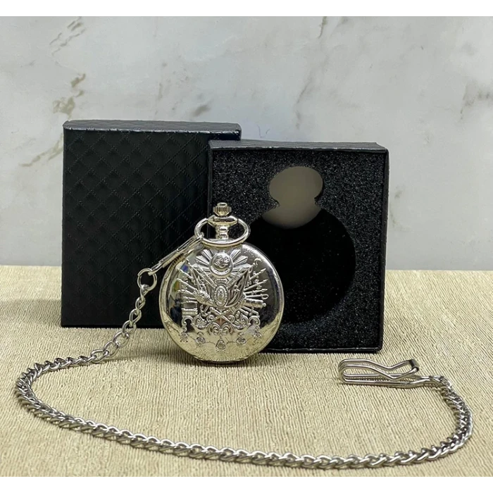 Özel Kutulu Osmanlı Devlet Arması Gümüş Köstekli Saat