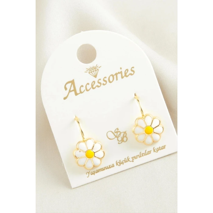 Papatya Mineli Klipsi Küpe