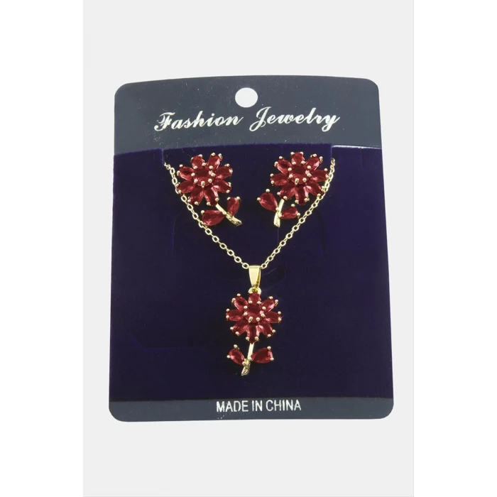 Papatya Zirkon Taşlı Set Kolye