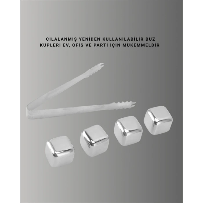 Paslanmaz Çelikten Üretilmiş Metal Buz Küpü Seti ve Buz Klipsi