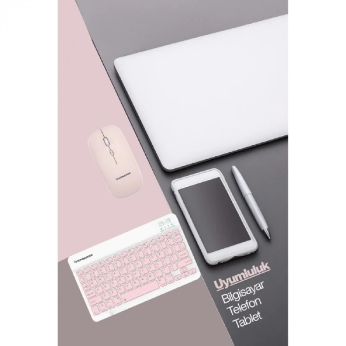 Pembe Kablosuz Klavye Ve Mouse Seti