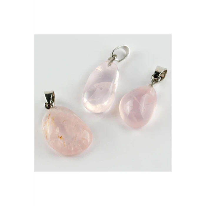 Pembe Kuvars Doğaltaş Kolye Ucu