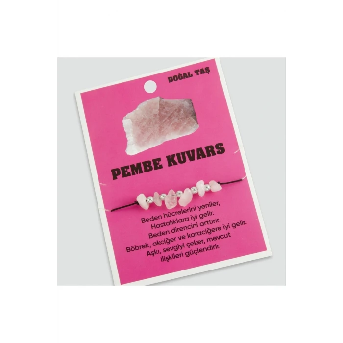 Pembe Kuvars Doğaltaşlı İp Bileklik