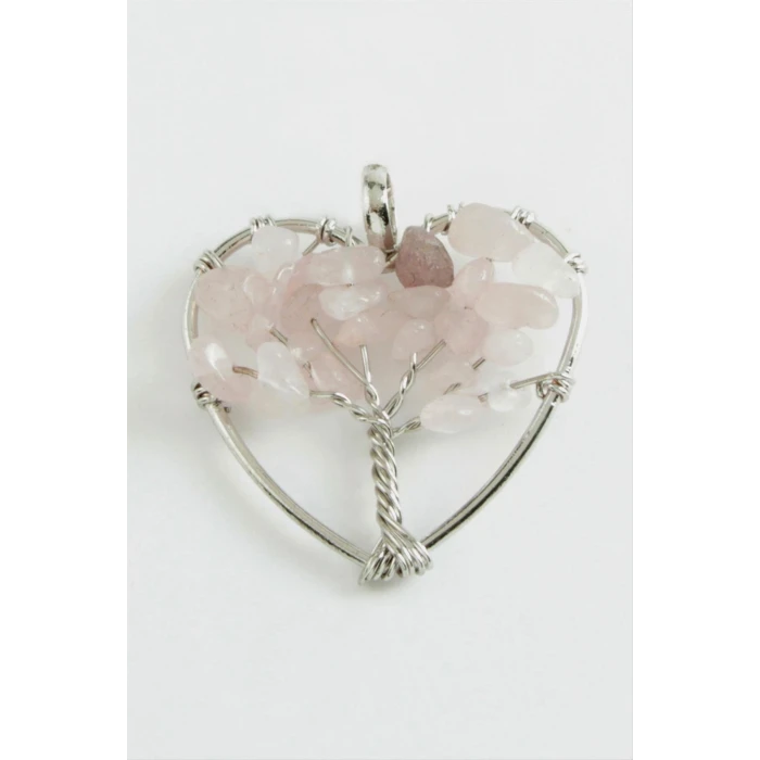 Pembe Kuvars Kalp Doğaltaş Kolye Ucu