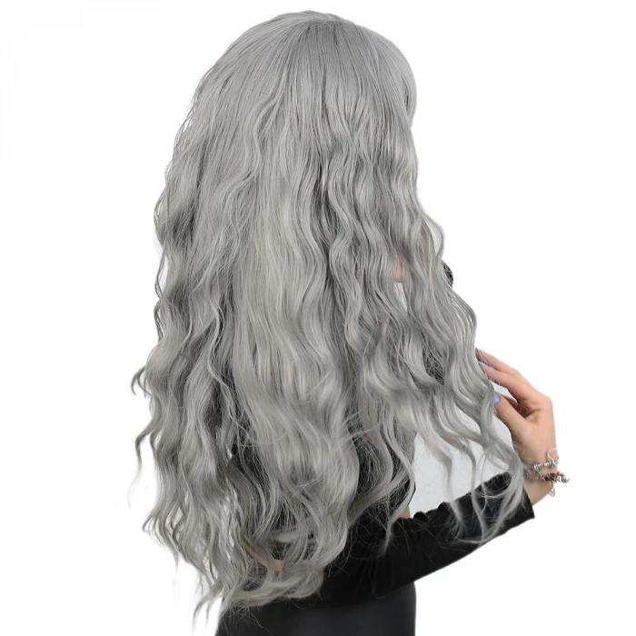 Perçemli Uzun Su Dalgası Fiber Sentetik Peruk - Açık Gri
