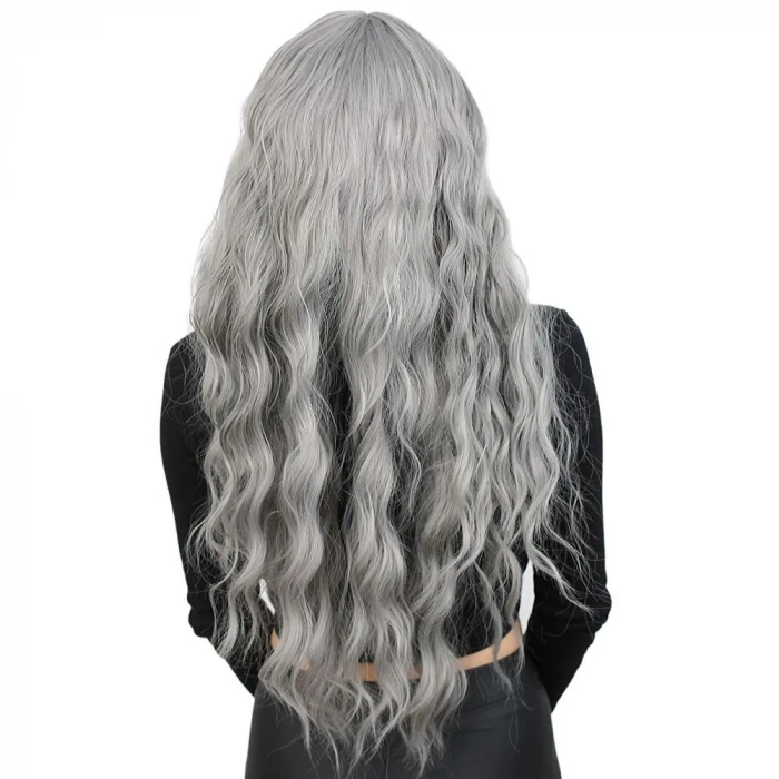 Perçemli Uzun Su Dalgası Fiber Sentetik Peruk - Açık Gri