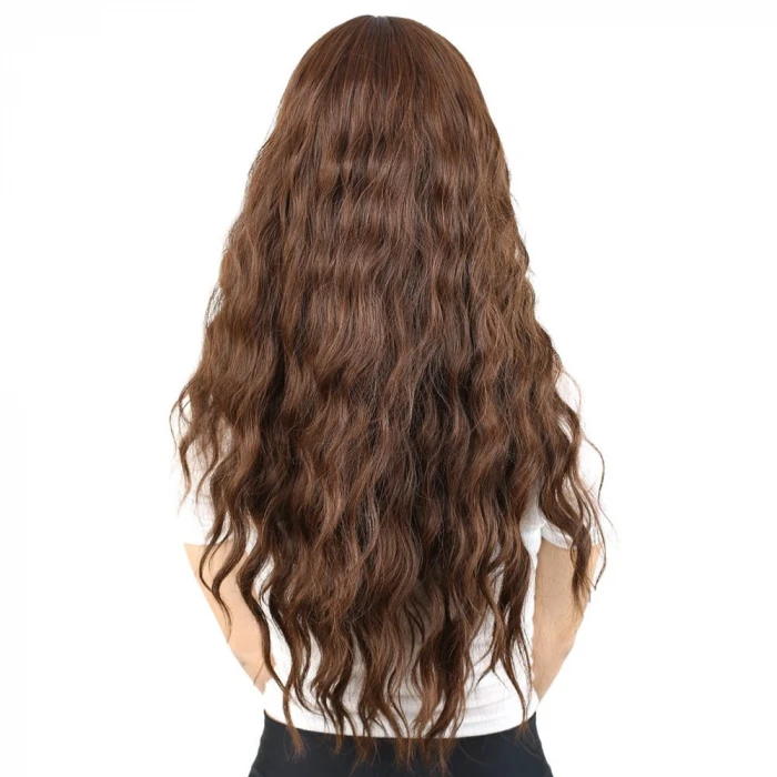 Perçemli Uzun Su Dalgası Fiber Sentetik Peruk- Kahve Karamel