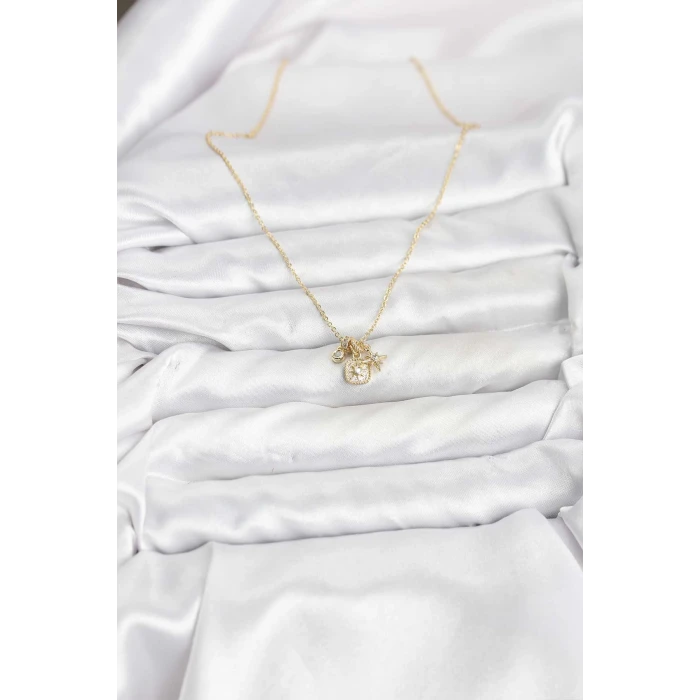 ietaks™ Pirinç Gold Renk Minimal Charmlı Kadın Kolye