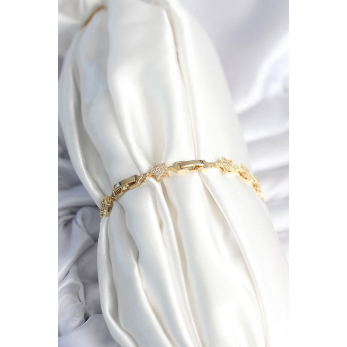 Pirinç Gold Renk Yıldız Model Kadın Bileklik - TJ-BB7980