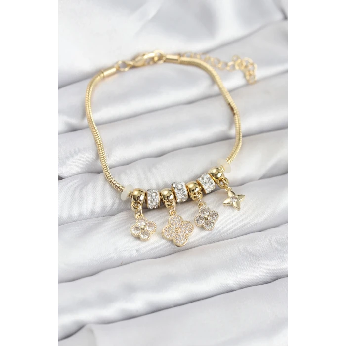 ietaks™ Pirinç Gold Renk Yonca Model Kadın Bileklik