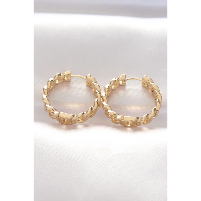 Pirinç Gold Renk Zincir Model Halka Küpe - TJ-BKP8970
