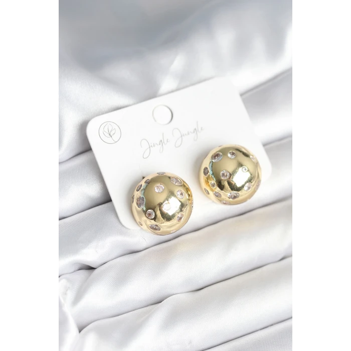 Pirinç Gold Renk Zirkon Taşlı Kadın Küpe - TJ-BKP11292