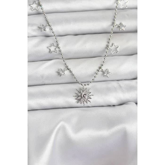 ietaks™ Pirinç Gümüş Renk Güneş Model Kadın Kolye