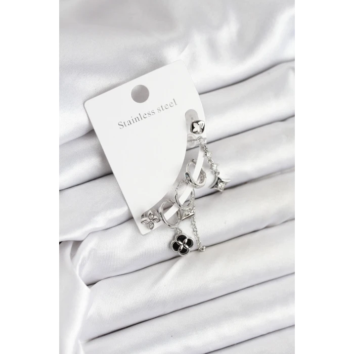 Pirinç Gümüş Renk Kadın Set Küpe