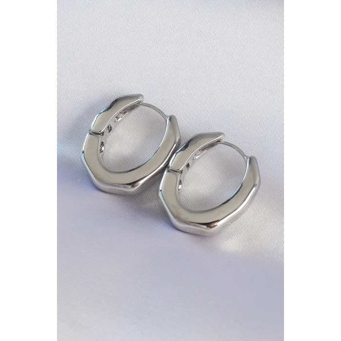 Pirinç Gümüş Renk Kalın Kemik Model Küpe