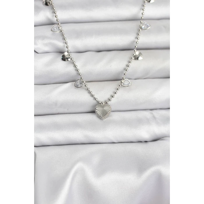 ietaks™ Pirinç Gümüş Renk Kalp Model Kadın Kolye