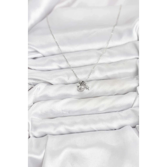 ietaks™ Pirinç Gümüş Renk Minimal Charmlı Kadın Kolye