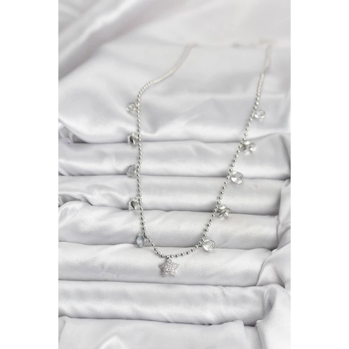 ietaks™ Pirinç Gümüş Renk Yıldız Model Kadın Kolye