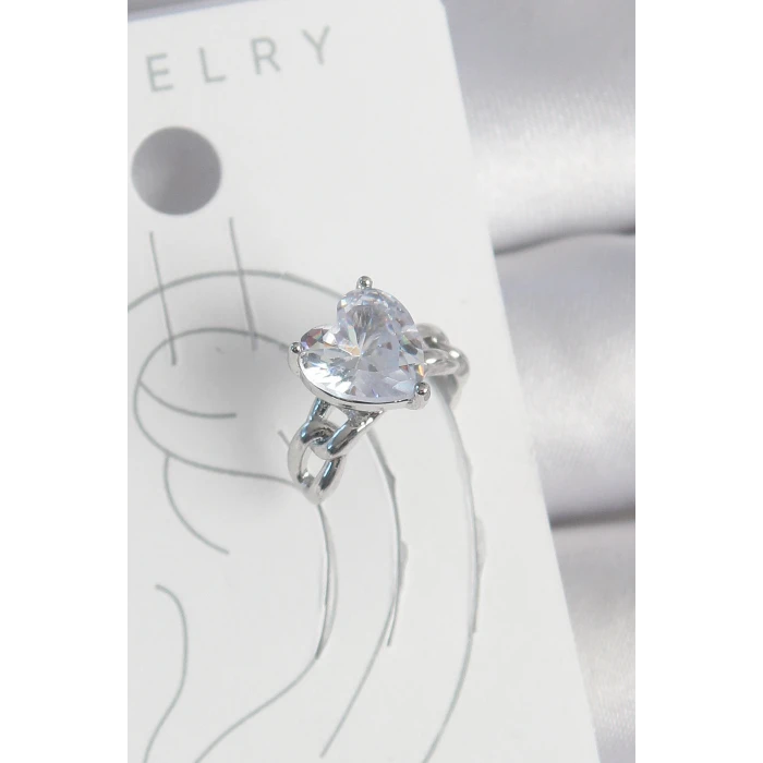 Pirinç Gümüş Renk Zirkon Taşlı Kalp Model Kadın Kıkırdak Küpe