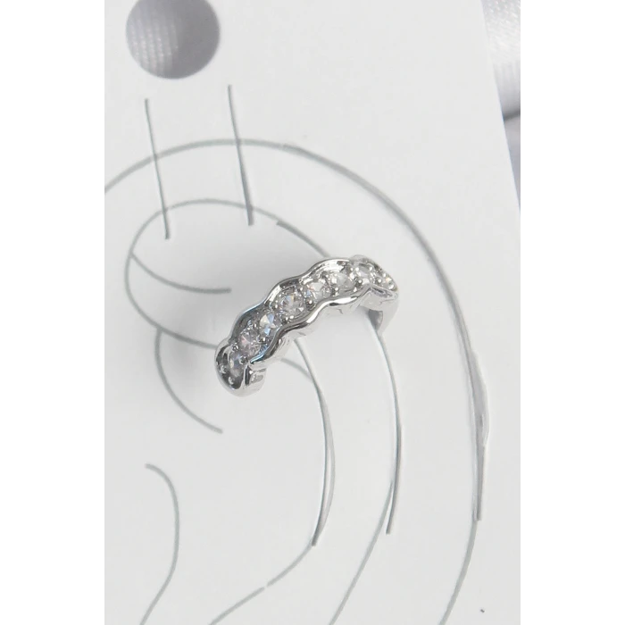 Pirinç Gümüş Renk Zirkon Taşlı Kıkırdak Model Kadın Küpe - TJ-BKP10550