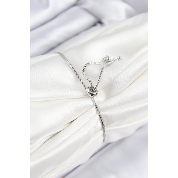 Pirinç Zirkon Taşlı Daire Model Gümüş Renk Asansörlü Kadın Bileklik - TJ-BB7744