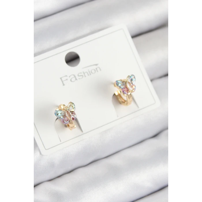 Pirinç Zirkon Taşlı Kelebek Model Gold Renk Çocuk Küpe