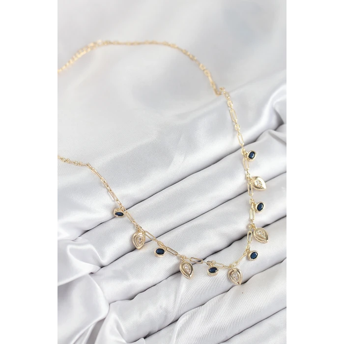 Pirinç Zirkon Taşlı Sallantılı Damla Model Gold Renk Kadın Kolye