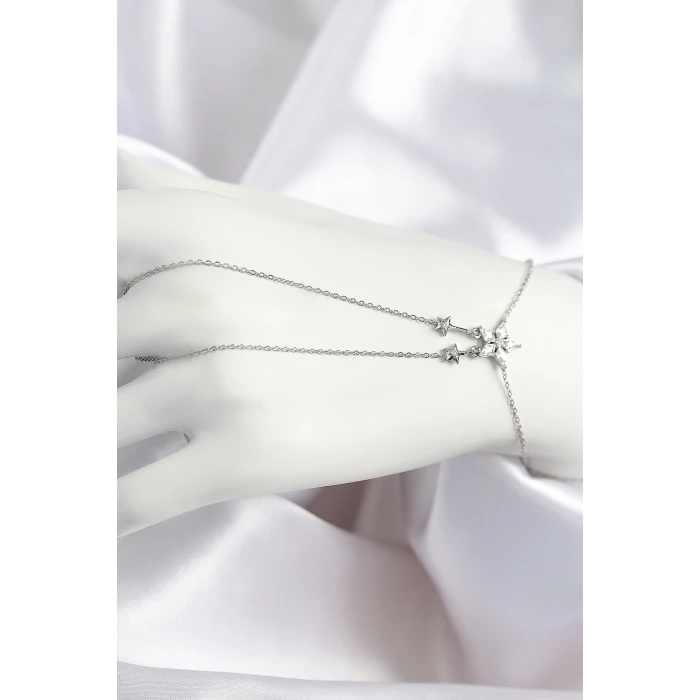 Pirinç Zirkon Taşlı Yıldız Model Gümüş Renk Şahmeran - TJ-SN711