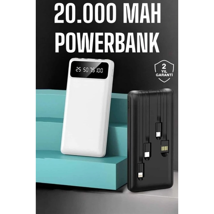 Powerbank 20.000 Mah Dijital Göstergeli Lcd Ekran Uzun Pil Ömrü