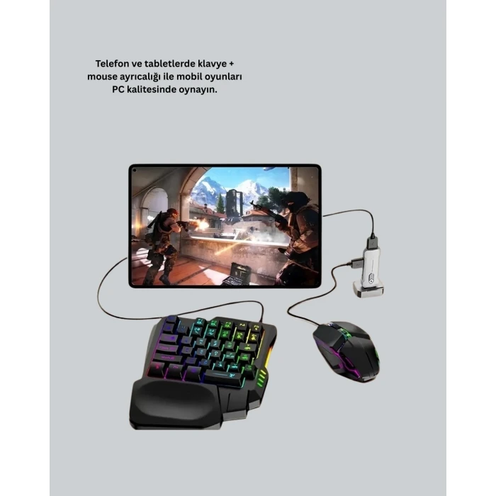 Profesyonel Mobil Oyun Seti | Yüksek Dpı Mouse + Ergonomik Klavye