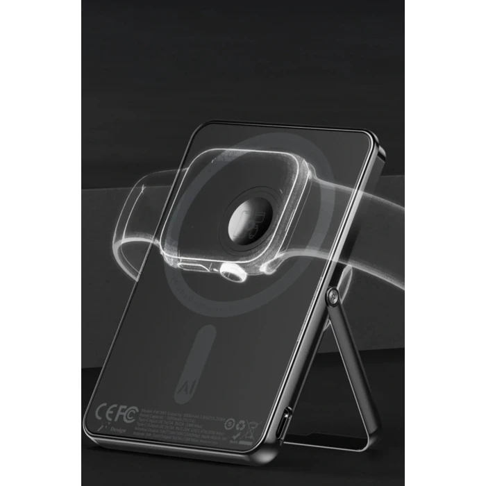 PW580 5.000 mAh 20W Type-C 15W Kablosuz Şarj 3W Saat Şarj ve 5W Kulaklık Şarj Destekli PD Hızlı Şarj Magsafe Powerbank - Siyah