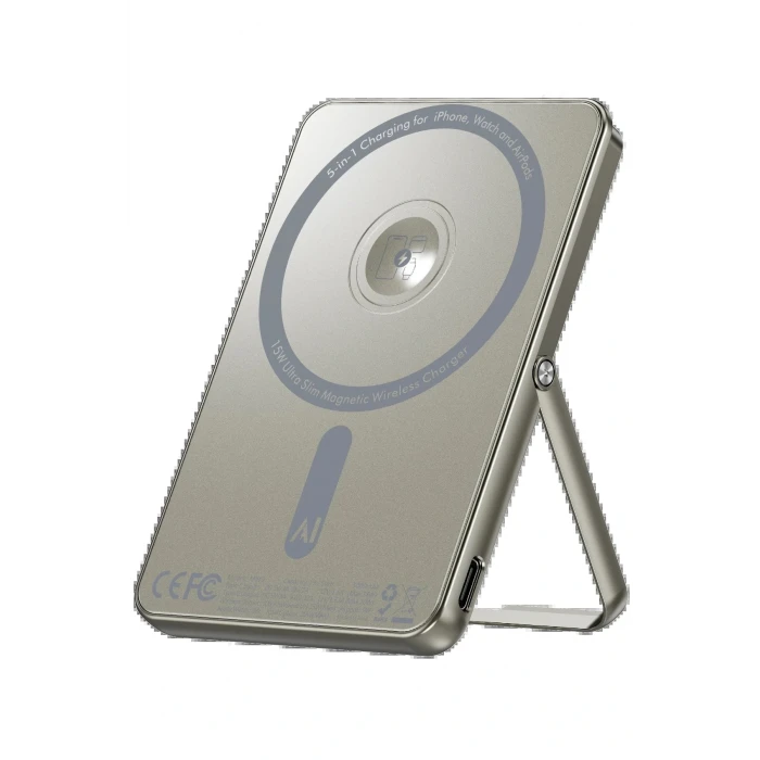 PW580 5.000 mAh 20W Type-C 15W Kablosuz Şarj 3W Saat Şarj ve 5W Kulaklık Şarj Destekli PD Hızlı Şarj Magsafe Powerbank - Titanyum