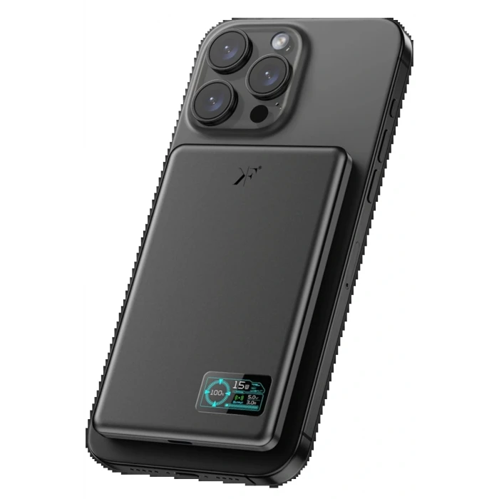 PW595 5.000 mAh Dijital Göstergeli 20W Type-C ve 15W Kablosuz Şarj PD Hızlı Şarj Magsafe Powerbank - Siyah