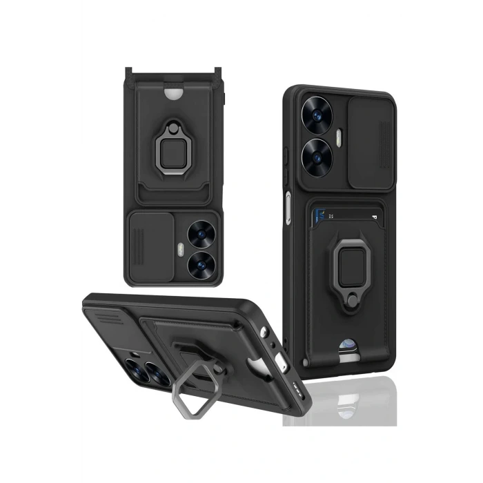 Realme C55 Kılıf Zuma Kartvizitli Yüzüklü Silikon - Siyah