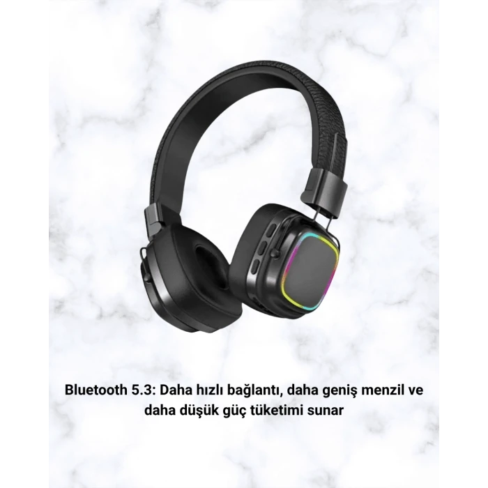 Renkli Işık Efektli Bluetooth 5.3 Müzik Kulaklığı
